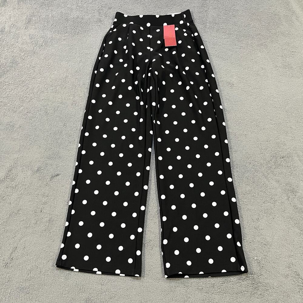 Indero Black White Polka Dot High Waist Wide Leg Flare Pants Womens Size S/M NWT